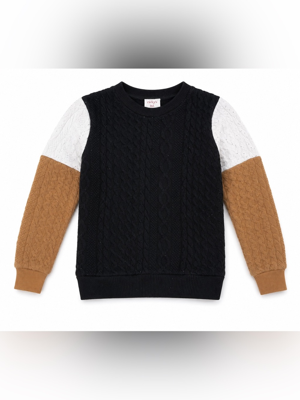 Kids' Colorblock Cable Knit Sweater - Black/White/Camel